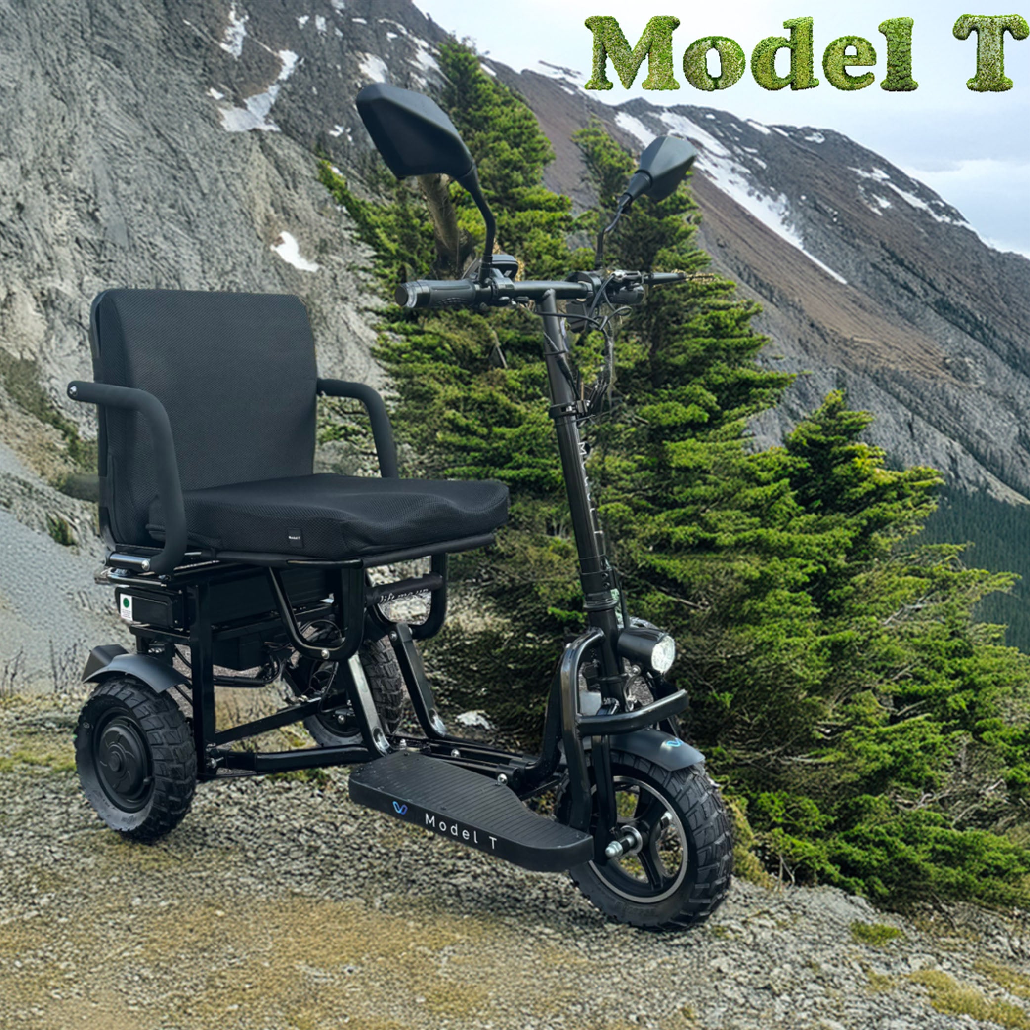 Motus - Model T Folding All Terrain Mobility scooter on Swiss Mountain