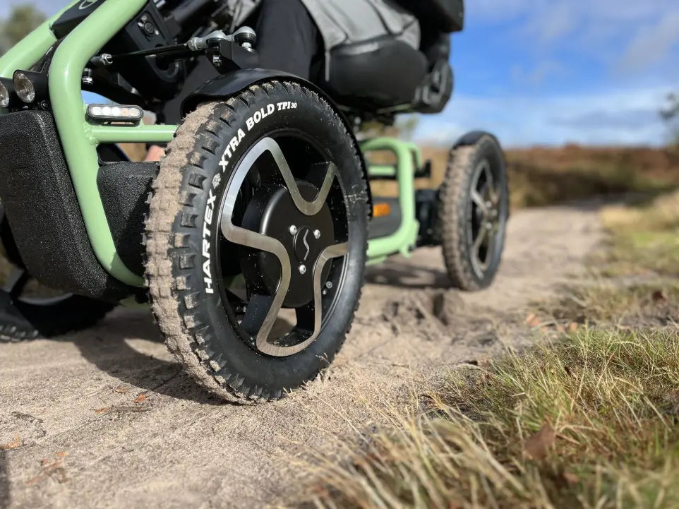 Motus - Sterling Scoozy S800 All Terrain Mobility Scooter on Forest Path Close-Up
