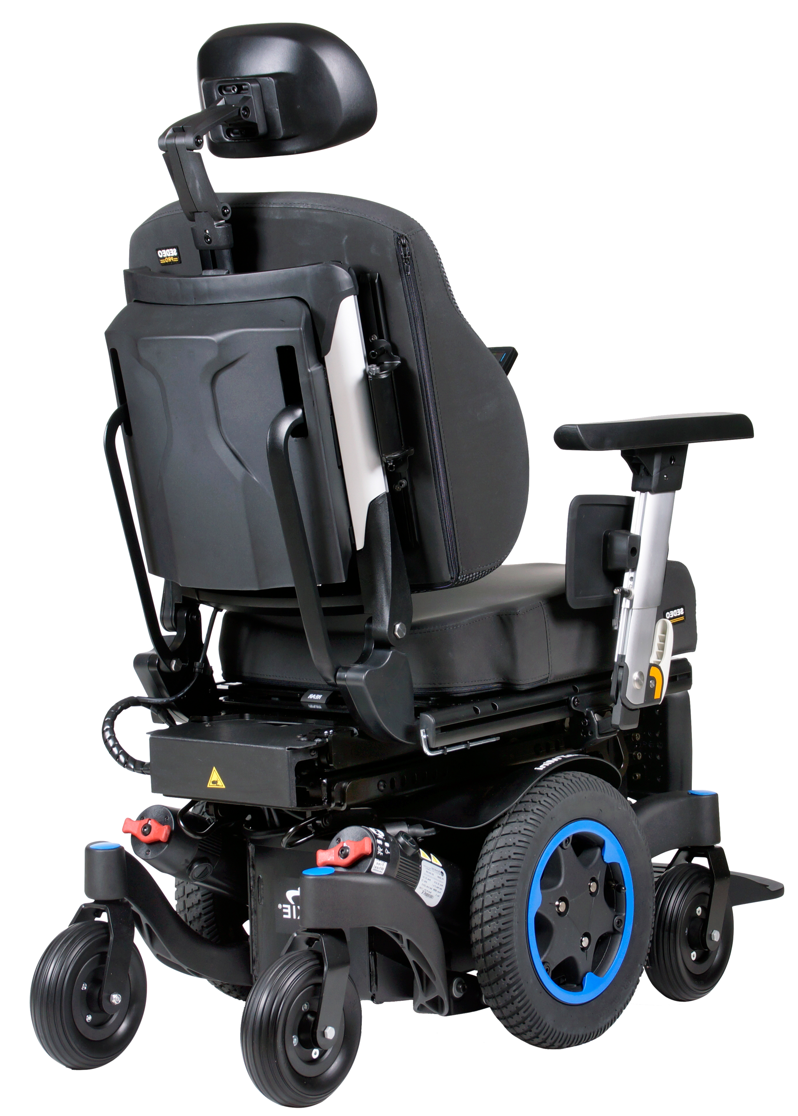 Motus - Quickie Q300 M Mini Sedeo Pro  Electric Wheelchair in Blue from the rear