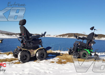 Magic Mobility Extreme X8 & Frontier V6 All Terrain Wheelchairs in the snow. Supplied and serviced by Motus Medical